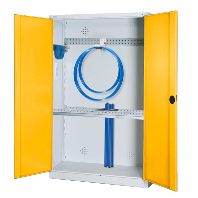 C+P Modulaire kast voor sportuitrusting "Basisuitrusting" met volledig metalen vleugeldeuren, HxBxD 195x120x50 cm, Verkeersgeel (RAL 1023), Afzonderlijk slot per kast