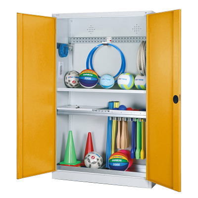 C+P Modulaire kast voor sportuitrusting "Complete uitrusting" met massief plaatstalen draaideuren, HxBxD 195x120x50 cm, Goudgeel (RAL 1004), Afzonderlijk slot per kast