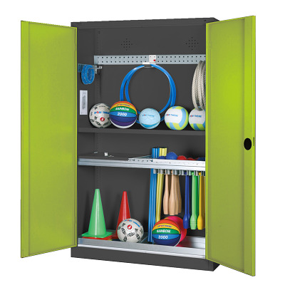 C+P Modulaire kast voor sportuitrusting "Complete uitrusting" met massief plaatstalen draaideuren, HxBxD 195x120x50 cm, Clowngroen (RAL 110 80 60), Afzonderlijk slot per kast