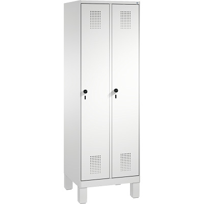 C+P Garderobekast/locker S 3000 Evolo, vakbreedte 30 cm, met poten, Lichtgrijs (RAL 7035), 185x60x50 cm/ 2 vakken
