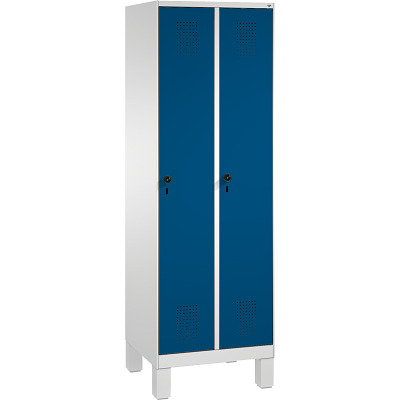 C+P Garderobekast/locker S 3000 Evolo, vakbreedte 30 cm, met poten, Gentiaanblauw (RAL 5010), 185x60x50 cm/ 2 vakken