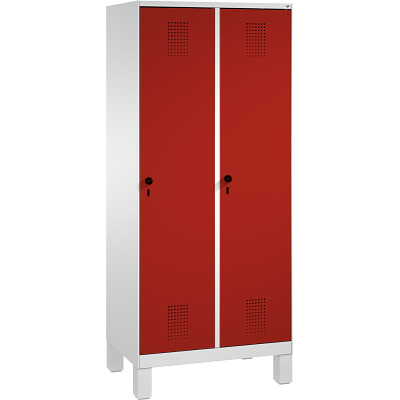 C+P Garderobekast/locker S 3000 Evolo, vakbreedte 40 cm, met poten, Vuurrood (RAL 3000), 185x80x50 cm/ 2 Abteile