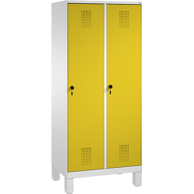 C+P Garderobekast/locker S 3000 Evolo, vakbreedte 40 cm, met poten, Fel geel (RDS 080 80 60), 185x80x50 cm/ 2 Abteile