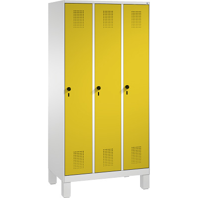 C+P Garderobekast/locker S 3000 Evolo, vakbreedte 30 cm, met poten, Fel geel (RDS 080 80 60), 185x90x50 cm/ 3 vakken