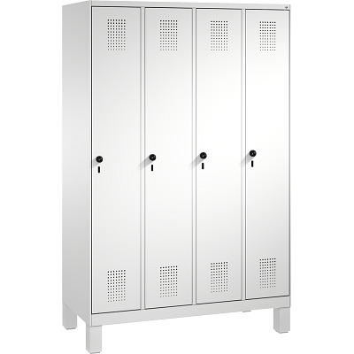 C+P Garderobekast/locker S 3000 Evolo, vakbreedte 30 cm, met poten, Lichtgrijs (RAL 7035), 185x120x50 cm/ 4 vakken