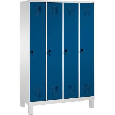 C+P Garderobekast/locker S 3000 Evolo, vakbreedte 30 cm, met poten, Gentiaanblauw (RAL 5010), 185x120x50 cm/ 4 vakken