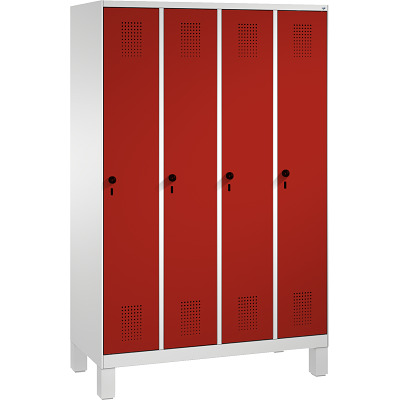 C+P Garderobekast/locker S 3000 Evolo, vakbreedte 30 cm, met poten, Vuurrood (RAL 3000), 185x120x50 cm/ 4 vakken