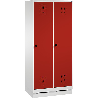 C+P Garderobekast/locker S 3000 Evolo, vakbreedte 40 cm, met sokkel, Vuurrood (RAL 3000), 180x80x50 cm/ 2 vakken