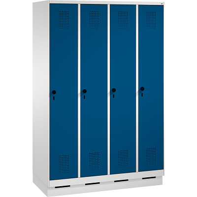 C+P Garderobekast/locker S 3000 Evolo, vakbreedte 30 cm, met sokkel, Gentiaanblauw (RAL 5010), 180x120x50 cm/ 4 vakken