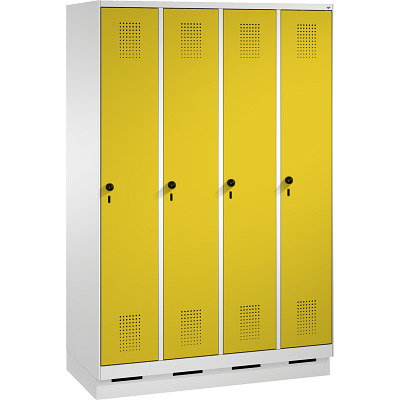 C+P Garderobekast/locker S 3000 Evolo, vakbreedte 30 cm, met sokkel, Fel geel (RDS 080 80 60), 180x120x50 cm/ 4 vakken