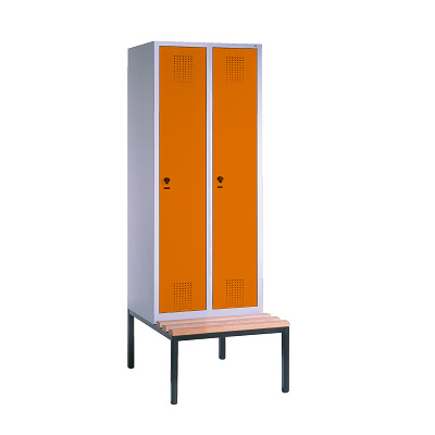 C+P Garderobekast/locker S 3000 Evolo, vakbreedte 30 cm, met zitbank, Geel-oranje (RAL 2000), 209x60x50 cm