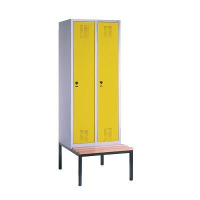 C+P Garderobekast/locker S 3000 Evolo, vakbreedte 30 cm, met zitbank, Fel geel (RDS 080 80 60), 209x60x50 cm