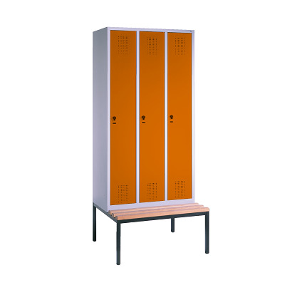 C+P Garderobekast/locker S 3000 Evolo, vakbreedte 30 cm, met zitbank, Geel-oranje (RAL 2000), 209x90x50 cm