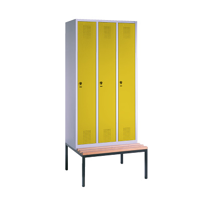 C+P Garderobekast/locker S 3000 Evolo, vakbreedte 30 cm, met zitbank, Fel geel (RDS 080 80 60), 209x90x50 cm