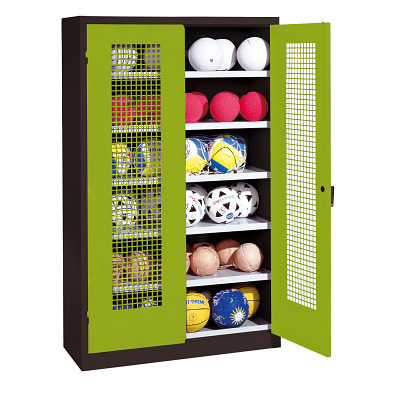 C+P Ballenkast met geperforeerde plaatstaal vleugeldeuren (Type 3), HxBxD 195x120x50 cm, Clowngroen (RAL 110 80 60), Uniforme vergrendeling