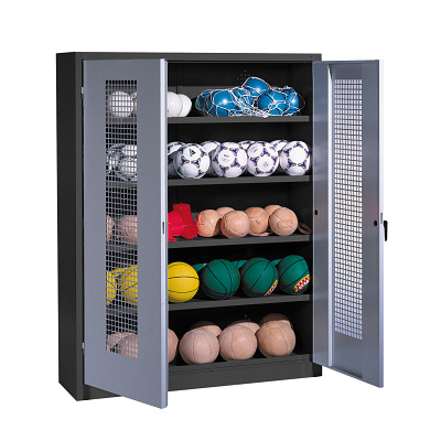 C+P Ballenkast met geperforeerde plaatstaal vleugeldeuren (Type 3), HxBxD 195x150x50 cm, Handvat, Uniforme vergrendeling