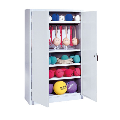 C+P Kast voor sportuitrusting met geperforeerde plaatstaal vleugeldeuren (Type 2), HxBxD195x120x50 cm, Handvat, Uniforme vergrendeling