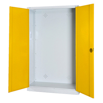 C+P Modulaire kast voor sportuitrusting met geperforeerde plaatstaal vleugeldeuren, HxBxD 195x120x50 cm, Verkeersgeel (RAL 1023), Uniforme vergrendeling