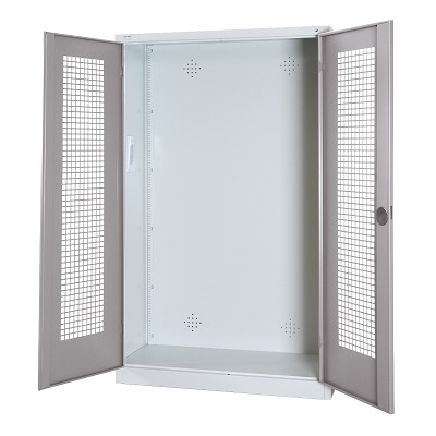 C+P Modulaire kast voor sportuitrusting met geperforeerde plaatstaal vleugeldeuren, HxBxD 195x120x50 cm, Handvat, Uniforme vergrendeling