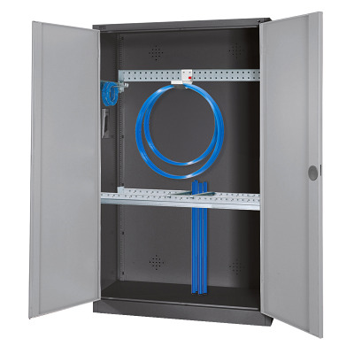 C+P Modulaire kast voor sportuitrusting "Basisuitrusting" met volledig metalen vleugeldeuren, HxBxD 195x120x50 cm, Handvat, Uniforme vergrendeling