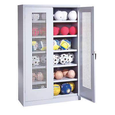 C+P Ballenkast met geperforeerde plaatstaal vleugeldeuren (Type 3), HxBxD 195x120x50 cm, Ergo-Lock handgreep, Uniforme vergrendeling
