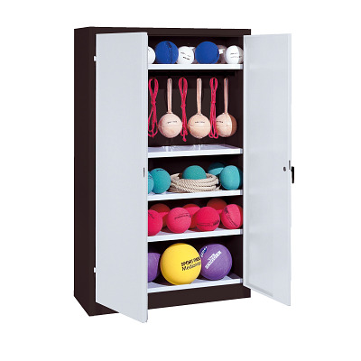 C+P Kast voor sportuitrusting met geperforeerde plaatstaal vleugeldeuren (Type 2), HxBxD195x120x50 cm, Ergo-Lock handgreep, Uniforme vergrendeling