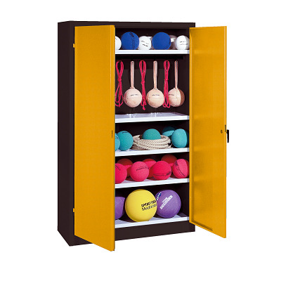 C+P Kast voor sportuitrusting met geperforeerde plaatstaal vleugeldeuren (Type 2), HxBxD195x120x50 cm, Goudgeel (RAL 1004), Uniforme vergrendeling