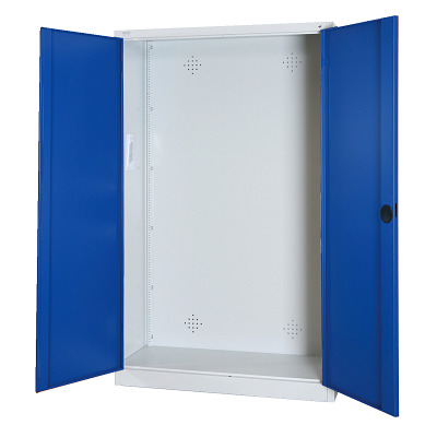 C+P Modulaire kast voor sportuitrusting met geperforeerde plaatstaal vleugeldeuren, HxBxD 195x120x50 cm, Gentiaanblauw (RAL 5010), Uniforme vergrendeling