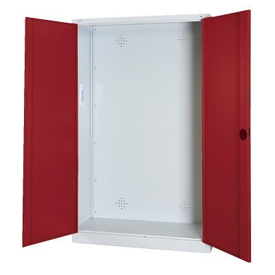 C+P Modulaire kast voor sportuitrusting met geperforeerde plaatstaal vleugeldeuren, HxBxD 195x120x50 cm, Robijnrood (RAL 3003), Uniforme vergrendeling