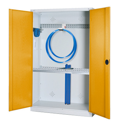 C+P Modulaire kast voor sportuitrusting "Basisuitrusting" met volledig metalen vleugeldeuren, HxBxD 195x120x50 cm, Goudgeel (RAL 1004), Uniforme vergrendeling