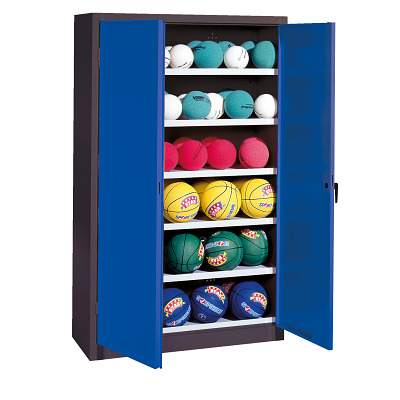 C+P Ballenkast met geperforeerde plaatstaal vleugeldeuren (Type 3), HxBxD 195x93x40 cm, Gentiaanblauw (RAL 5010), Uniforme vergrendeling