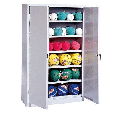 C+P Ballenkast met plaatstaal vleugeldeuren (Type 3), HxBxD195x93x50 cm, Lichtgrijs (RAL 7035), Uniforme vergrendeling