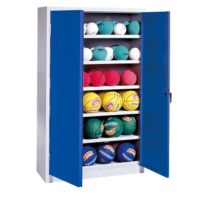 C+P Ballenkast met plaatstaal vleugeldeuren (Type 3), HxBxD195x93x50 cm, Gentiaanblauw (RAL 5010), Uniforme vergrendeling