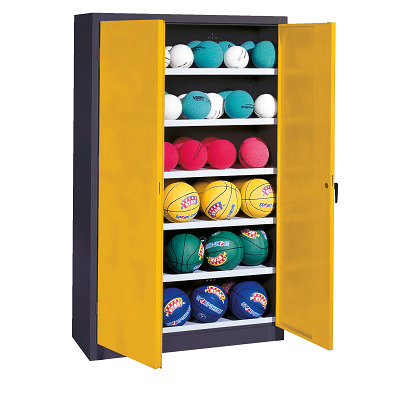 C+P Ballenkast met plaatstaal vleugeldeuren (Type 3), HxBxD195x93x50 cm, Verkeersgeel (RAL 1023), Uniforme vergrendeling