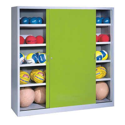 C+P Ballenkast met geperforeerde plaatstaal vleugeldeuren (Type 4), HxBxD 195x190x60 cm, Clowngroen (RAL 110 80 60), Uniforme vergrendeling
