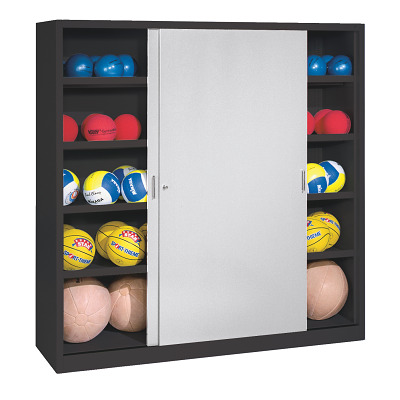 C+P Ballenkast met geperforeerde plaatstaal vleugeldeuren (Type 4), HxBxD 195x190x60 cm, Lichtgrijs (RAL 7035), Uniforme vergrendeling