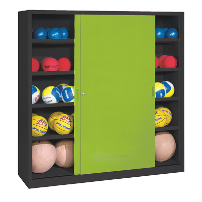 C+P Ballenkast met geperforeerde plaatstaal vleugeldeuren (Type 4), HxBxD 195x190x60 cm, Clowngroen (RAL 110 80 60), Uniforme vergrendeling