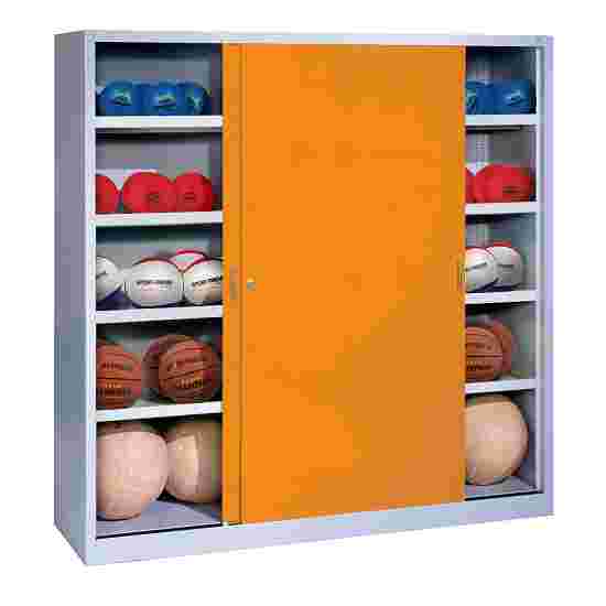 Ballenkast, hxbxd 195x120x50 cm, met schuifdeuren van massief plaatstaal (type 4) Geel-oranje (RAL 2000), Lichtgrijs (RAL 7035), Afzonderlijk slot per kast