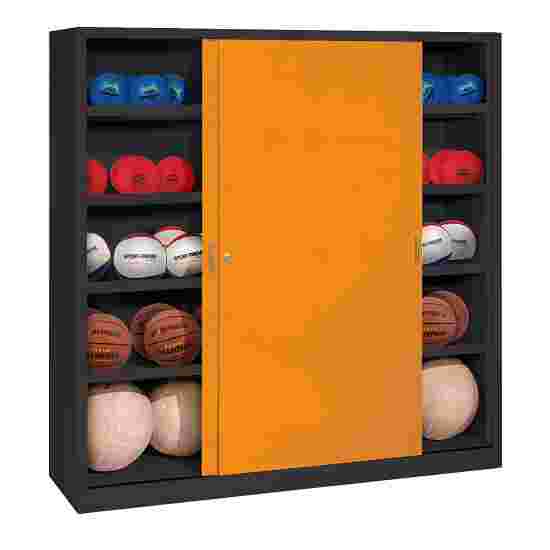 Ballenkast, hxbxd 195x120x50 cm, met schuifdeuren van massief plaatstaal (type 4) Geel-oranje (RAL 2000), Antraciet (RAL 7021), Afzonderlijk slot per kast