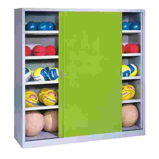 Ballenkast, hxbxd 195x120x50 cm, met schuifdeuren van massief plaatstaal (type 4) Viridiaangroen (RDS 110 80 60), Lichtgrijs (RAL 7035), Uniforme vergrendeling