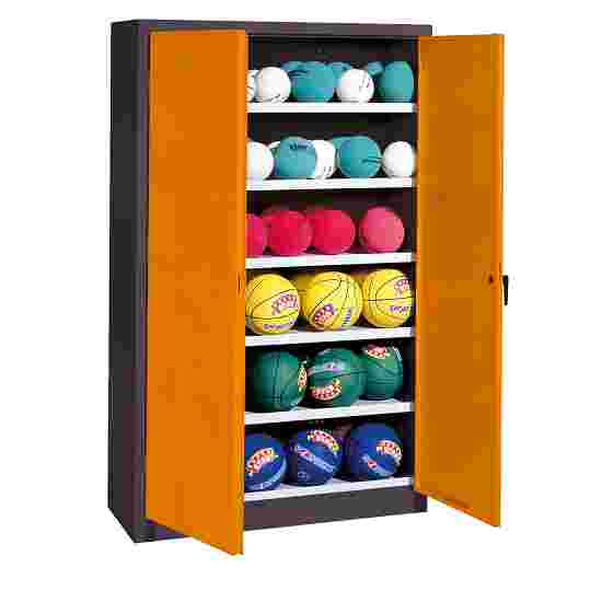 C+P Ballenkast (HxBxD195x120x40 cm, met geperforeerde plaatstaal vleugeldeuren, type 3) Geel-oranje (RAL 2000), Antraciet (RAL 7021), Uniforme vergrendeling
