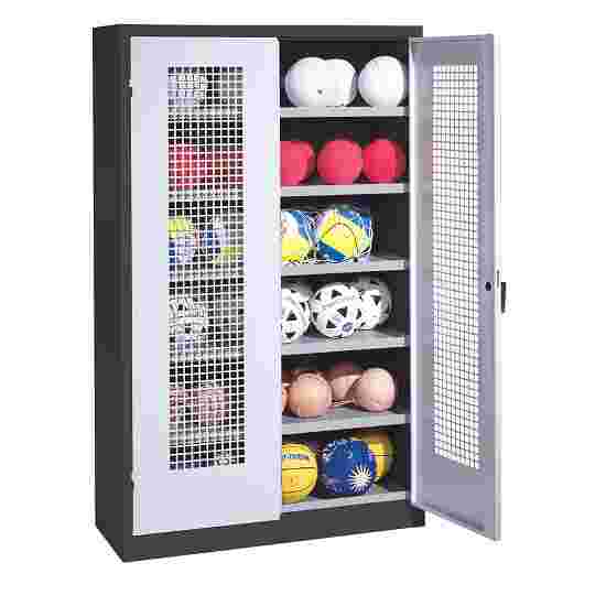 C+P Ballenkast (HxBxD195x120x50 cm, met geperforeerde plaatstaal vleugeldeuren, type 3) Lichtgrijs (RAL 7035), Antraciet (RAL 7021), Uniforme vergrendeling, Ergo-Lock handgreep