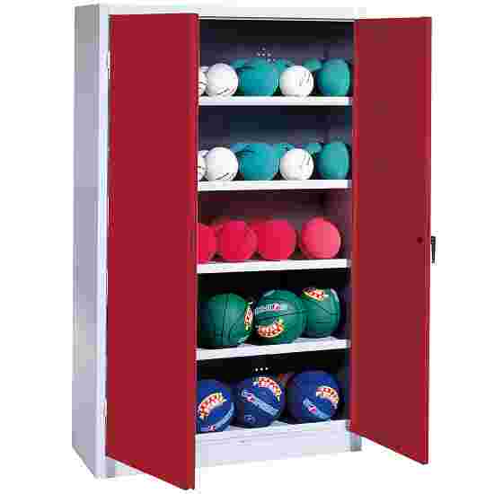 C+P Ballenkast (HxBxD195x150x50 cm, met geperforeerde plaatstaal vleugeldeuren, type 3) Robijnrood (RAL 3003), Lichtgrijs (RAL 7035), Afzonderlijk slot per kast, Handvat