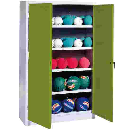 C+P Ballenkast (HxBxD195x150x50 cm, met geperforeerde plaatstaal vleugeldeuren, type 3) Viridiaangroen (RDS 110 80 60), Lichtgrijs (RAL 7035), Afzonderlijk slot per kast, Handvat