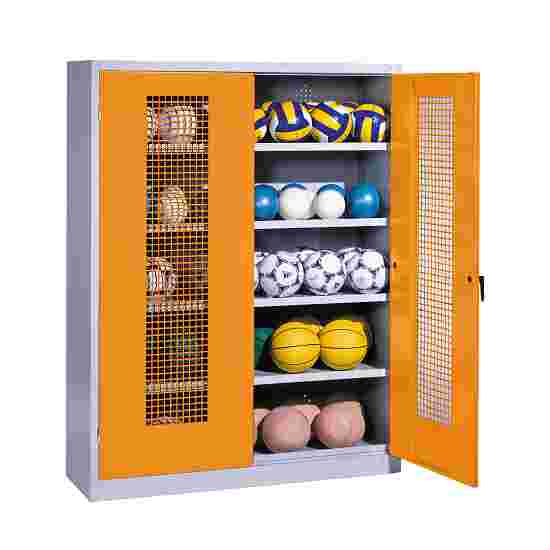 C+P Ballenkast (HxBxD195x150x50 cm, met geperforeerde plaatstaal vleugeldeuren, type 3) Geel-oranje (RAL 2000), Lichtgrijs (RAL 7035), Afzonderlijk slot per kast, Handvat