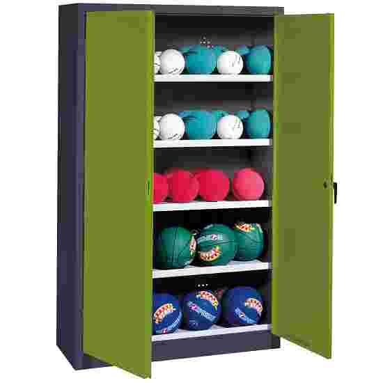 C+P Ballenkast (HxBxD195x150x50 cm, met geperforeerde plaatstaal vleugeldeuren, type 3) Viridiaangroen (RDS 110 80 60), Antraciet (RAL 7021), Afzonderlijk slot per kast, Ergo-Lock handgreep