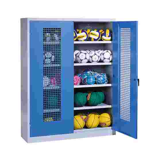 C+P Ballenkast (HxBxD195x150x50 cm, met geperforeerde plaatstaal vleugeldeuren, type 3) Gentiaanblauw (RAL 5010), Lichtgrijs (RAL 7035), Afzonderlijk slot per kast, Ergo-Lock handgreep