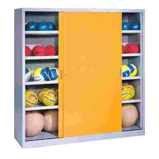 C+P Ballenkast (HxBxD195x190x60 cm, met geperforeerde plaatstaal vleugeldeuren, type 4) Geel-oranje (RAL 2000), Lichtgrijs (RAL 7035), Afzonderlijk slot per kast
