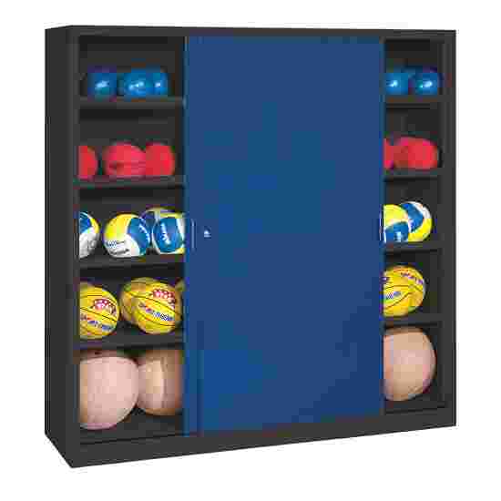 C+P Ballenkast (HxBxD195x190x60 cm, met geperforeerde plaatstaal vleugeldeuren, type 4) Gentiaanblauw (RAL 5010), Antraciet (RAL 7021), Afzonderlijk slot per kast