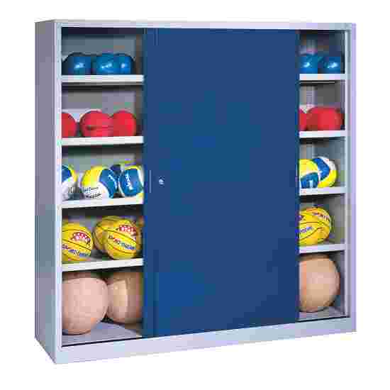 C+P Ballenkast (HxBxD195x190x60 cm, met geperforeerde plaatstaal vleugeldeuren, type 4) Gentiaanblauw (RAL 5010), Lichtgrijs (RAL 7035), Uniforme vergrendeling